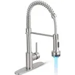 Stainless Steel Spring Pull Down Kitchen Faucet Sprayer Brushed Nickel LED Light