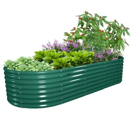 Tramull 8x3x2FT Galvanized Raised Garden Bed, Oval Above Ground Modular Metal Outdoor Planter Boxes(Green)