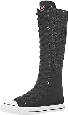 Anufer Women Fashion Canvas Dance Boots Girls Knee High Bicycling Boots Fancy School Shoes