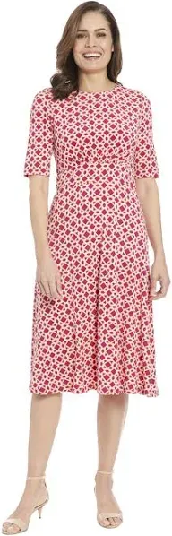 London Times Women's Printed Midi A-Line Dress