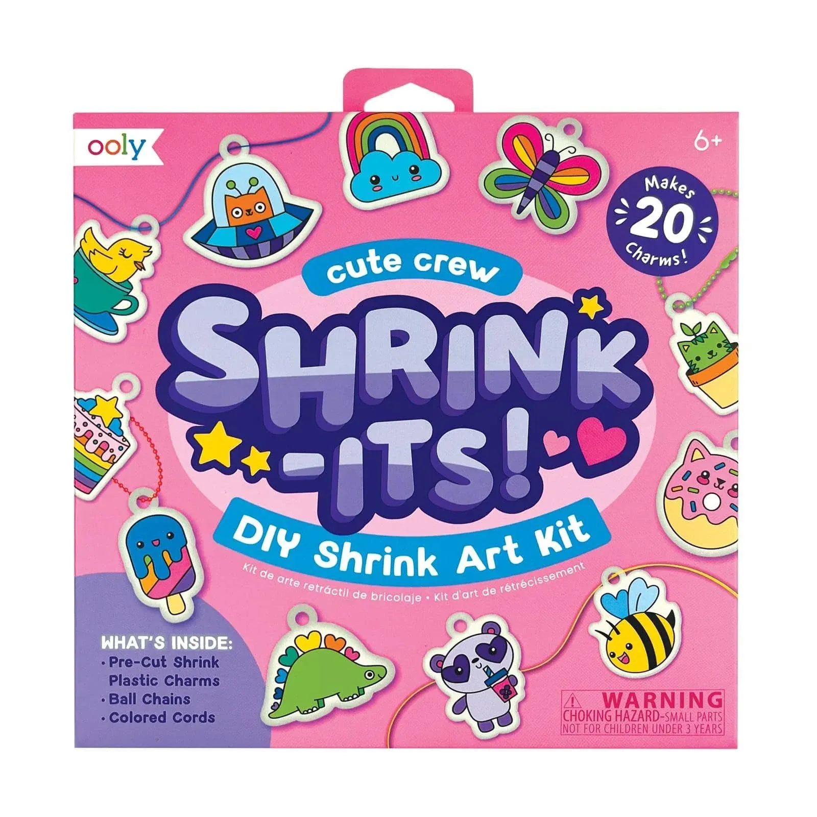 Ooly Shrink-Its! 28 PC DIY Shrinking Art Kit That Creates Charms and Tags, Includes 20 Plastic Pre Cut Charms and More! No Mess Art for Kids, DIY Creative Activity, Ideal Party Favor [Cute Crew]