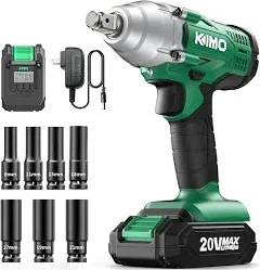 Kimo 20V Cordless Impact Wrench 1/2 inch, 2000 In-Lbs Torque 3400 IPM