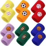 Gejoy 24 Pieces Sports Wristbands for Kids, Colorful Wrist Sweatbands Terry Cloth Wristbands with Soccer Basketball Football Baseball Design for Sports