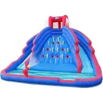 Sunny & Fun Deluxe Inflatable Water Slide Park - Heavy-Duty Nylon Bouncy Station for Outdoor Fun - Climbing Wall, Two Slides & Splash Pool