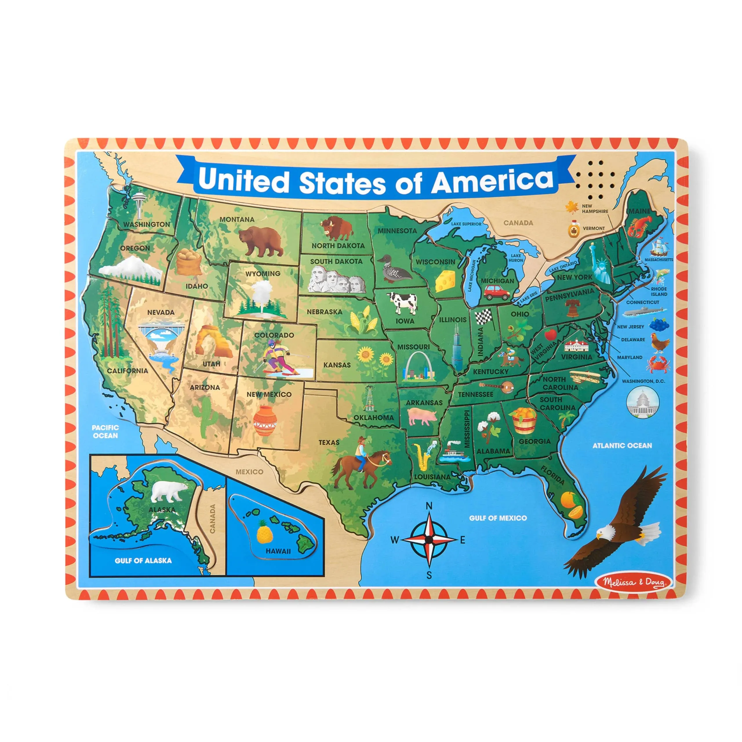 Melissa &amp; Doug USA Map Puzzle w/ Sound - State Names &amp; Capitals - New Sealed 5+