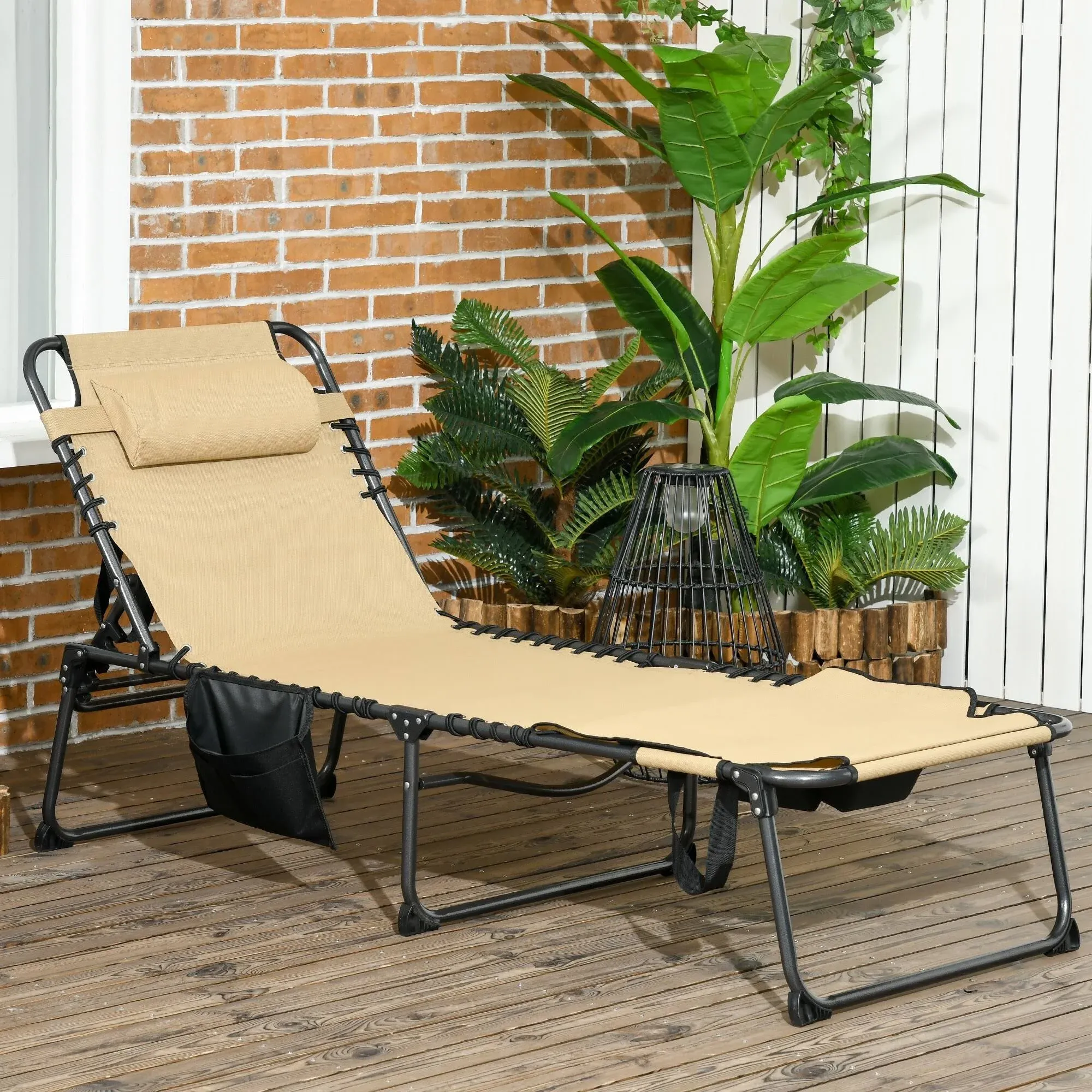 Outsunny Folding Chaise Lounge 5-level Reclining Back