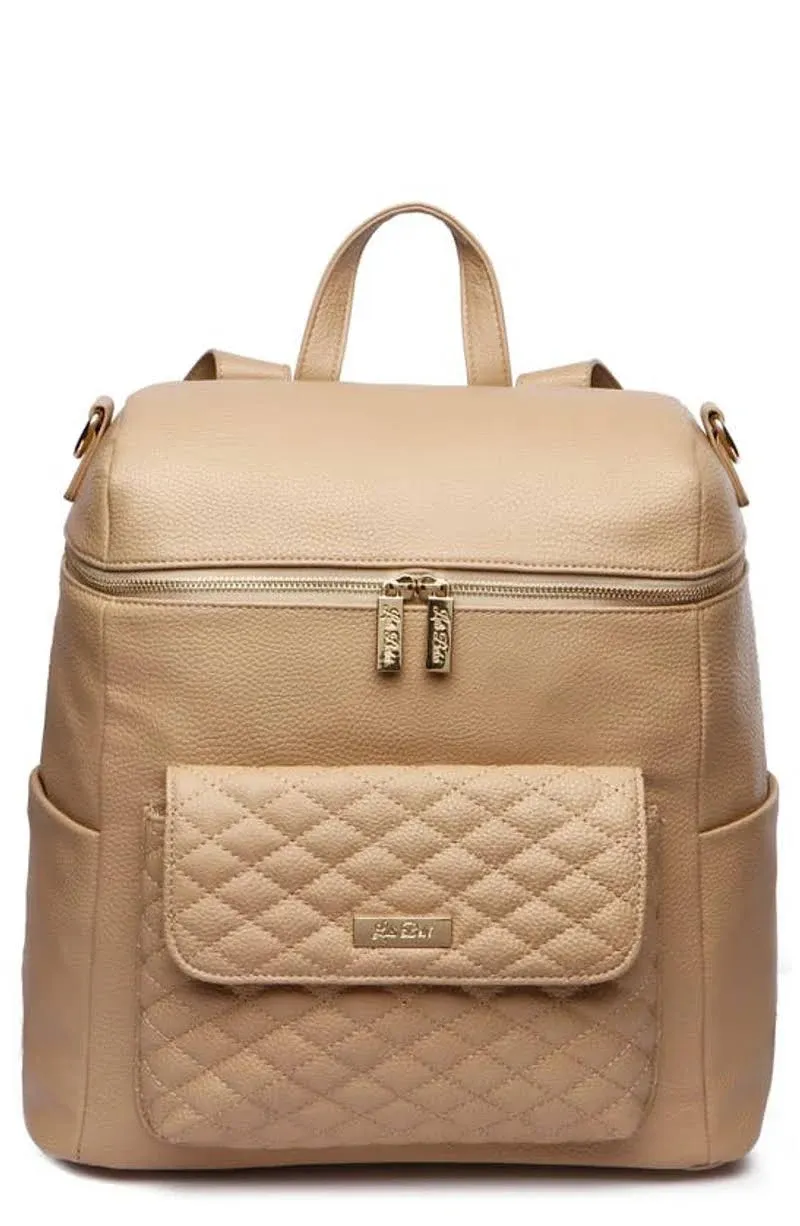 Luli Bebe Monaco Faux Leather Diaper Backpack Latte Brown