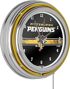 NHL Chrome Double Rung Neon Clock - Pittsburgh Penguinsï¿½