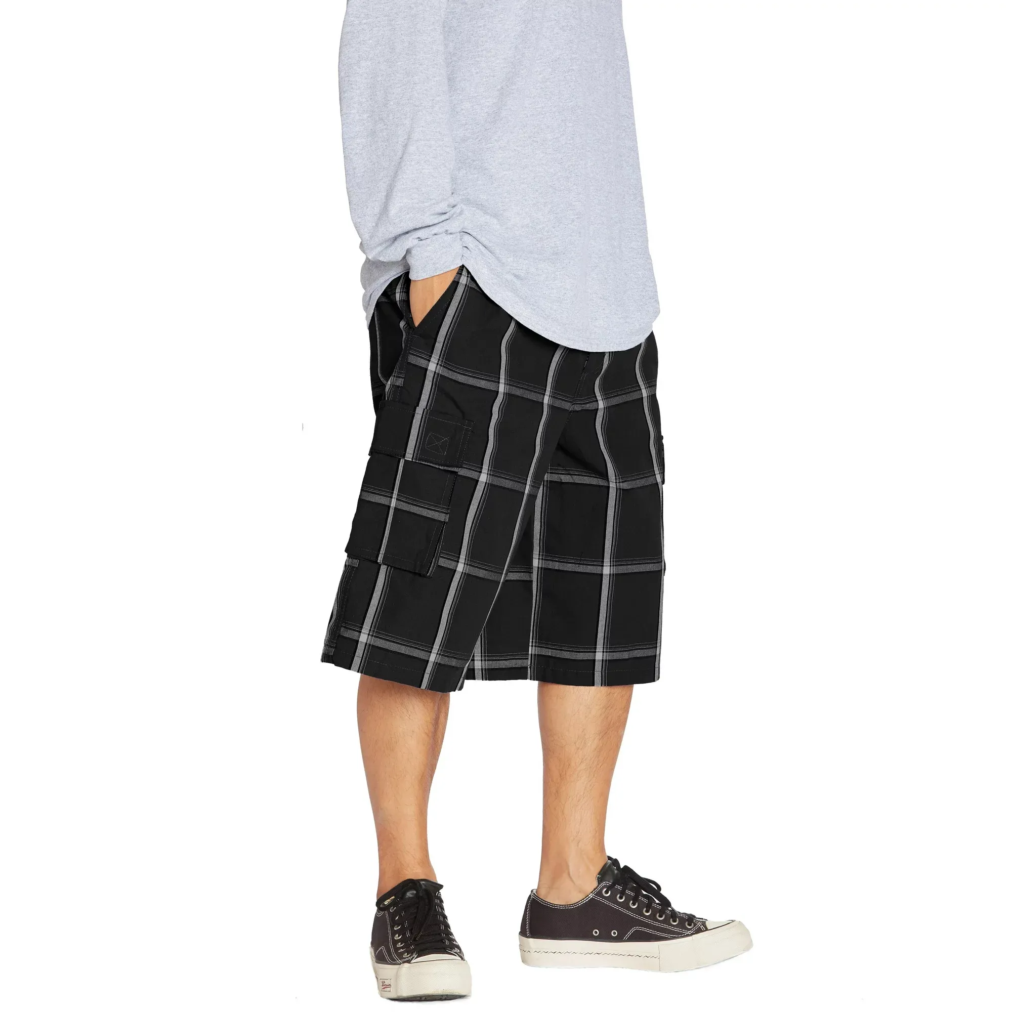 Shaka Wear Men's Relaxed Fit Plaid Cargo Shorts S~5xl, Size: Large, Black