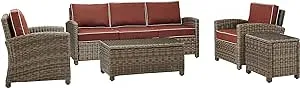 Crosley KO70051WB-SG 5-Piece Bradenton Outdoor Wicker Sofa Set Sangria