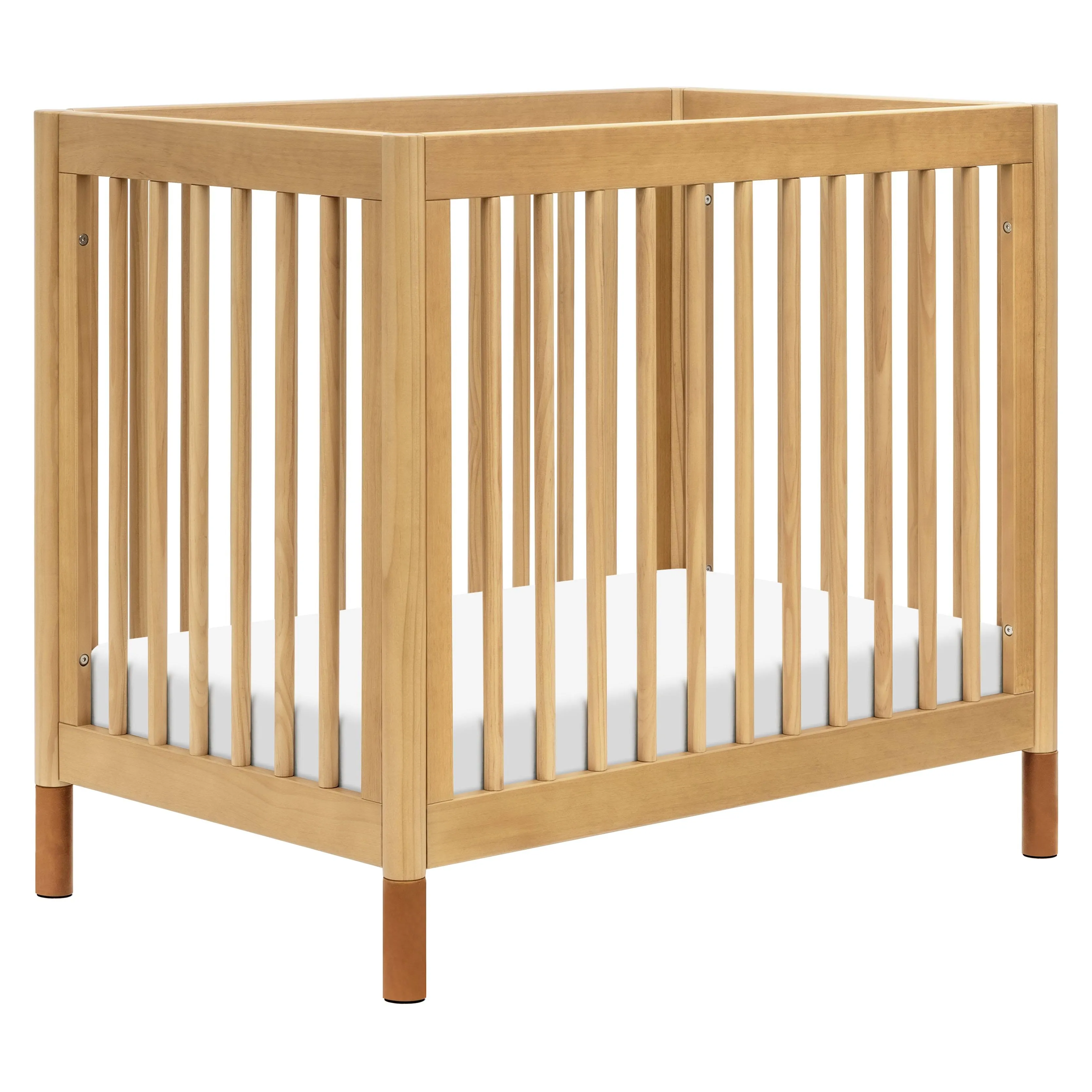 Babyletto Gelato 4 in 1 Convertible Mini Crib - Honey with Vegan Tan Leather Feet