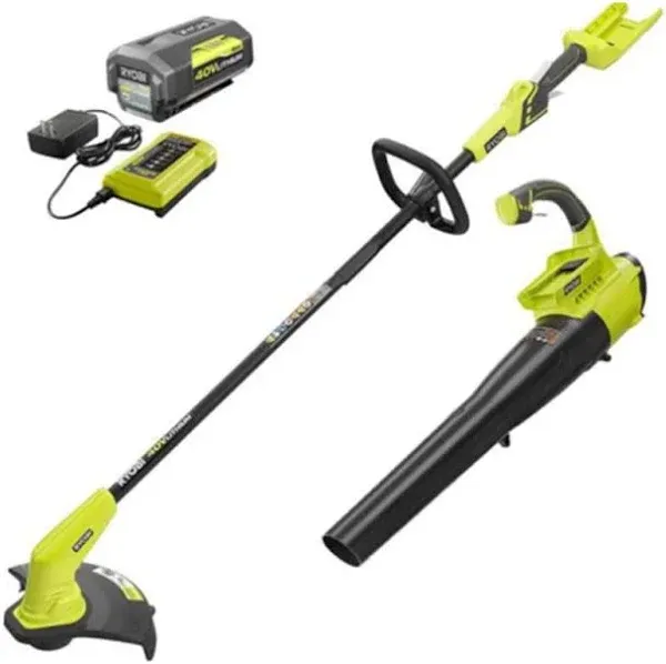 RYOBI ONE+ HP 18V Brushless Cordless Battery String Trimmer and Leaf Blower Combo Kit with 4.0 Ah Battery and Charger