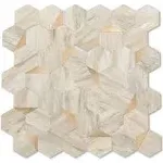 OYASIMI 10-Sheet Hexagon Peel and Stick Backsplash Tile,12.2x11.34 Inches Beige Marble Mixed Metal 3D PVC Wall Tiles Stick On Backsplash for Kitchen