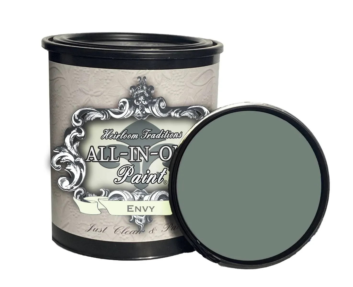 Heirloom Traditions Paint All-in-One Paint, Envy (Slate Green), 32 fl oz Quart. Durable Cabinet and Furniture Paint. Built in Primer and Top Coat, No