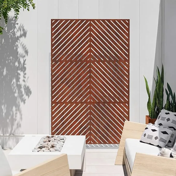 Veradek Corten Steel Outdoor Privacy Screen Series - Arrow Privacy Screen Set w/Stand (85% Privacy) | Made from Durable Materials; Easy Set-Up | Modern Décor for Patio Privacy, Room Divider, Fences