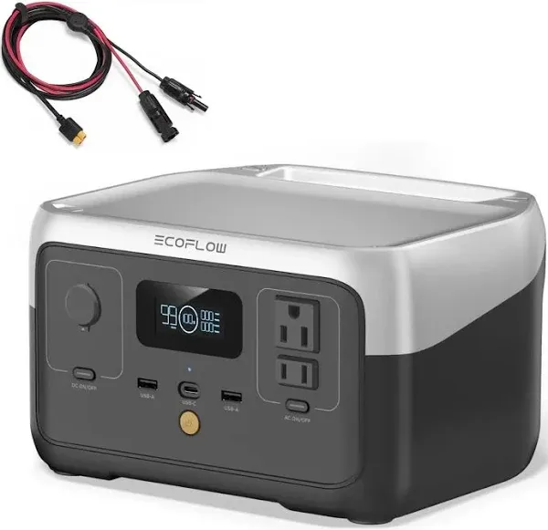 EF EcoFlow River 2 Portable Power Station, 256Wh LiFePO4 Battery, 1-Hour Fast Charge, Up to 600W AC Outlets, Solar Generator for Camping/Outdoor