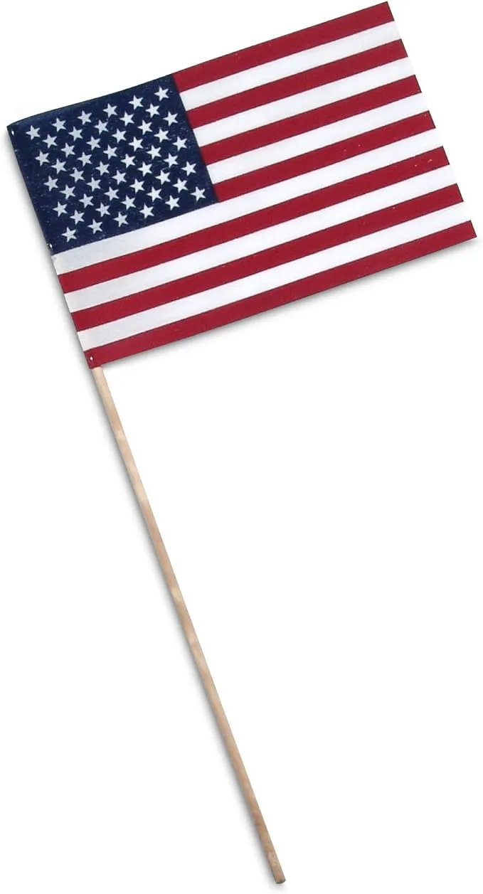 Super Tough US Stick Flag 8" x 12" Economy - Wood Stick - No Spear Tip - 12 PK