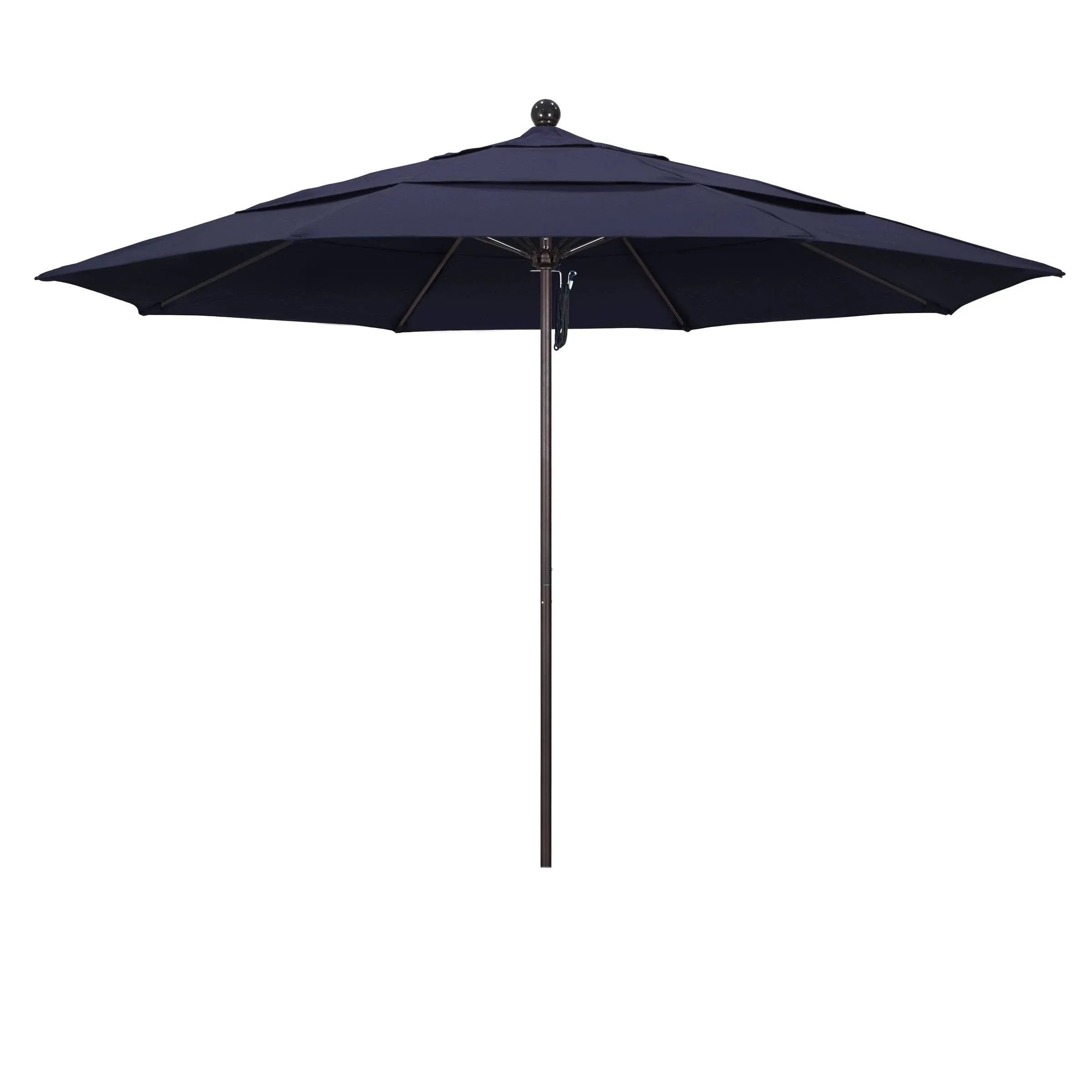 California Umbrella ALTO118117-5439-DWV 11 ft. Bronze Aluminum Commercial Market Patio Umbrella with Fiberglass Ribs and Pulley Lift in Navy Blue Sunbrella