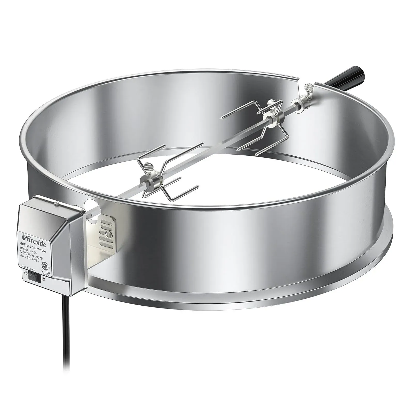 TURBRO Stainless Steel Rotisserie Ring Kit for 22-Inch Charcoal Kettle Grill - Includes 4W Electric Motor, 5/16" Square Spit Rod, Meat Forks, Counterweight - Ideal for Outdoor BBQ and Gatherings