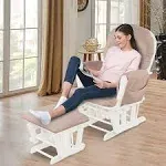 Costway Wood Glider and Ottoman Set with Padded Armrests and Detachable Cushion-Pink - C