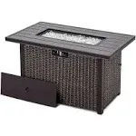 43 in. Aluminum Wicker Propane Gas Fire Pit Table, 50000 BTU, Brown