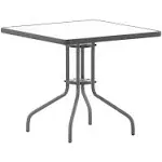 31.5" Patio Table, Glass Top, Black Metal Base