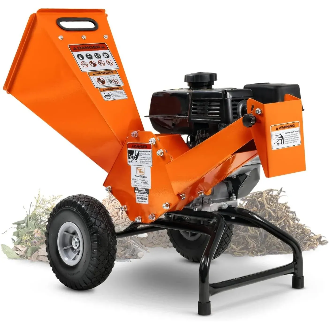 SuperHandy Compact Wood Chipper - 7HP Gas Engine, Adjustable Exit Chute, 3in Max Branch Diameter