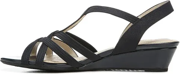 LIFE STRIDE Womens Black Yaya Round Toe Wedge Slip On Slingback Sandal 6 M