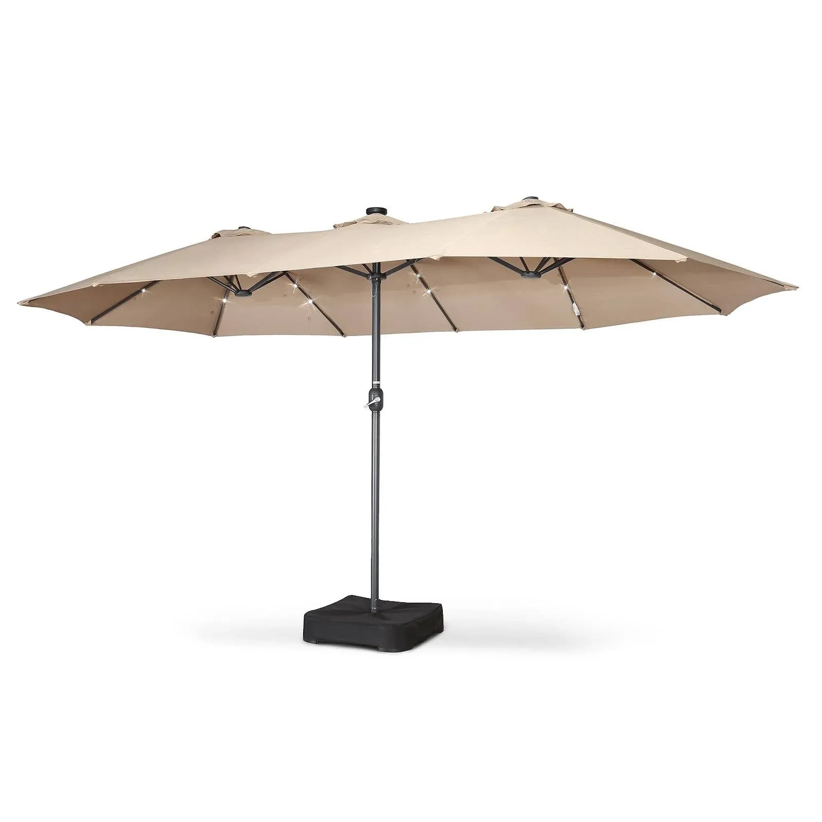 Home Zone Living 15x9 Ft Double Head Patio Umbrella with Base, 36 LED Lights, Sand Bags, UV Resistant & Waterproof, 213 LBS Total Weight, Burgundy Red