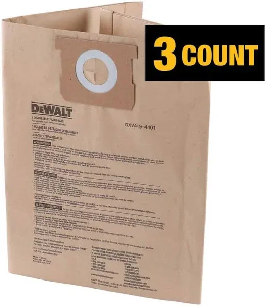 DEWALT DXVA19-4101 6 Gal-10 Gal Dust Bag Filter for Dry Vac 3 Pack OEM