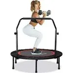 KENSONE 40 in Foldable Mini Fitness Trampoline w/ Adjustable Foam Handle, Black