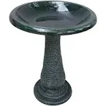 Fiber Clay Hunter Green Birdbath with Base