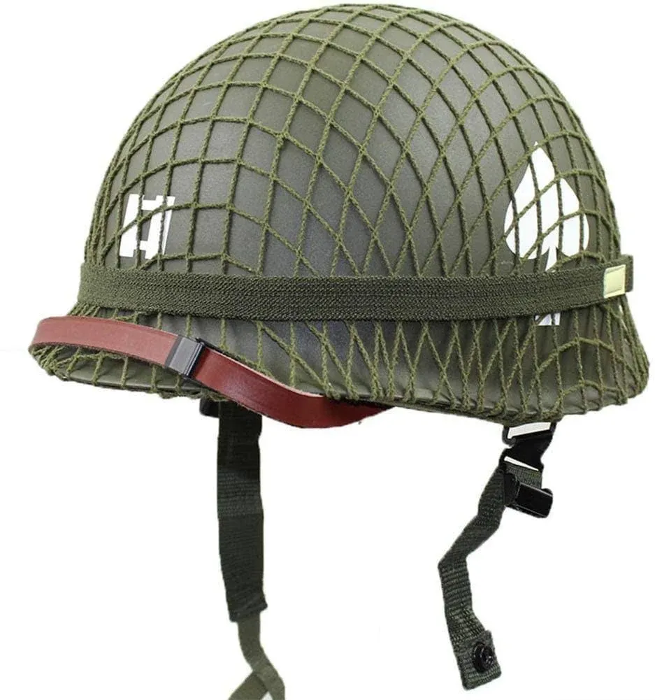 LUCKYYAN Perfect WW2 US Army M1 Green Helmet Replica with Net/Canvas Chin Strap DIY Painting