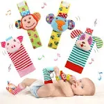 SSK Soft Baby Wrist Rattle Foot Finder Socks Set,Cotton and Plush Stuffed Infant Toys,Birthday Holiday Birth Present for Newborn Boy Girl