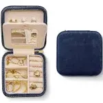 Benevolence La Plush Velvet Square Travel Jewelry Box with Mirror- Navy Blue