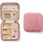 Benevolence La Plush Velvet Square Travel Jewelry Box with Mirror- Dusty Pink