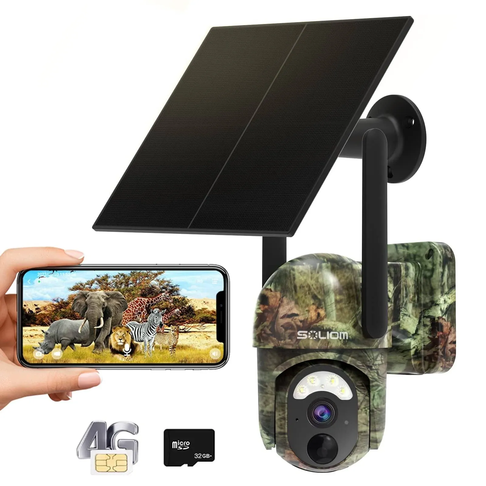 Soliom 2K Pan Tilt 1080P HD S50 4G Hunting Trail Camera, Solar Powered