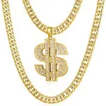 NYUK Gold Chain for Men with Dollar Sign Pendant Necklace