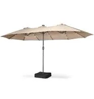 15x9 Ft Double Head UV Resistant & Waterproof Patio Umbrella with Base, 36 LED Lights