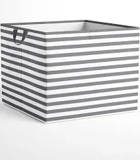 Bacati Pin Stripes Grey/White Kids Storage (Small Tote - 10 x 10 x 10 inches)