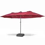 Home Zone Living 15x9 ft Double Head Patio Umbrella with Base, 36 LED Lights, Sand Bags, UV Resistant & Waterproof, 213 lbs Total Weight, Burgundy Red