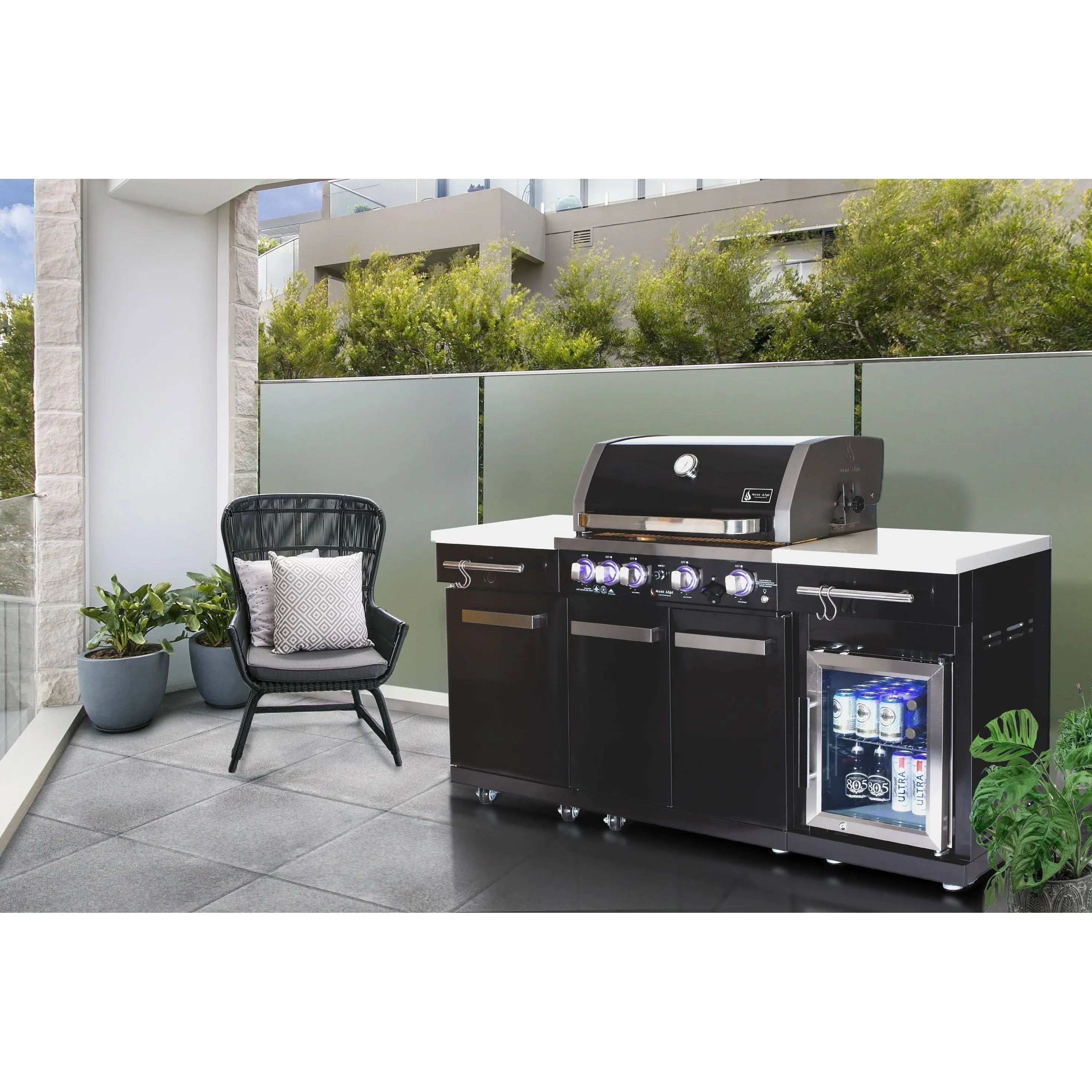 New Model Mont Alpi 5-Burner Stainless Steel Outdoor Kitchen Island Gas Grill + ...