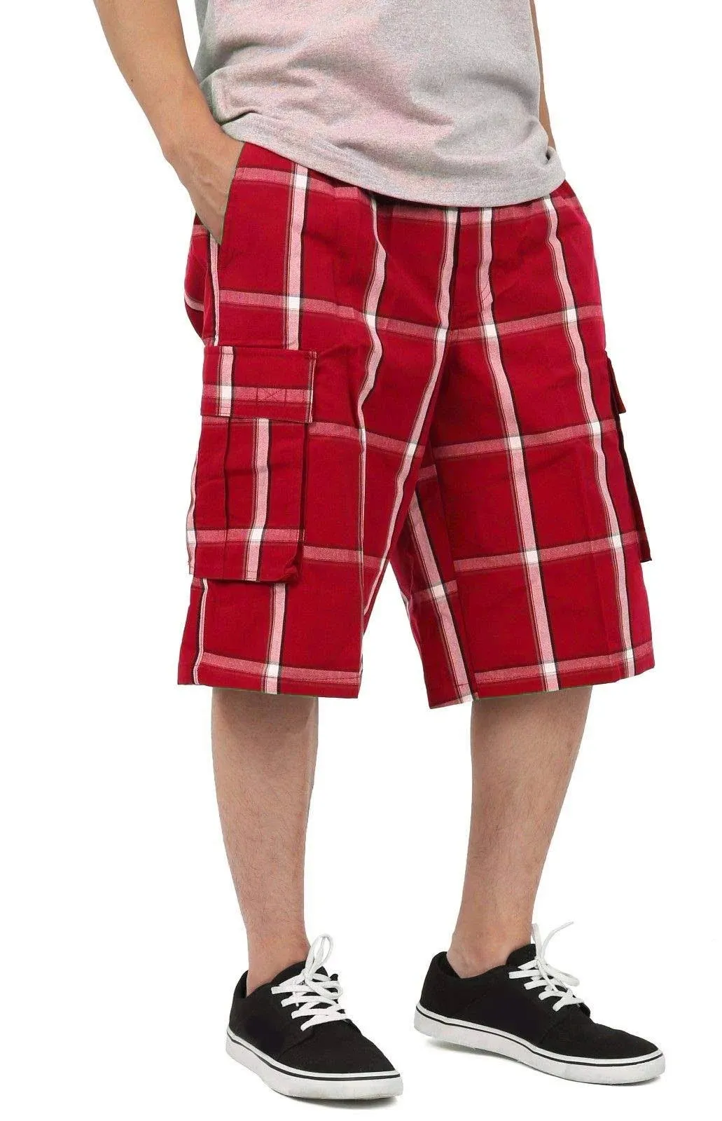 Shaka Wear Men's Relaxed Fit Plaid Cargo Shorts S~5xl, Size: Medium, Red