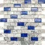 Glass and Stone Subway Tile 1&quot;x2&quot; Royal Blue &amp; Gray Polished Mosaic Backsplash