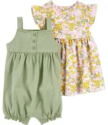 Carter's Baby Girls 3-Piece Dress & Romper Set 24M Green