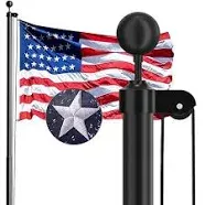 IIOPE 25ft Heavy Duty Flag Pole Kit, 13-Gauge Aluminum, Extra Thick Flagpoles for Outside House Complete Kit- 5x3 USA Flag,Black Ball, Includes All