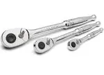 3-Piece Quick-Release Ratchet Set with Teardrop Head, Full-Polished Chrome So...