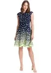 Women's London Times Cap Sleeve Fit & Flare Dress, Size: 4, Navy Green