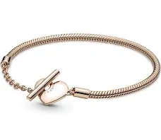 Pandora Moments Rose Gold Heart T Bar Snake Bracelet - 589285C00-18 6 3/4 in