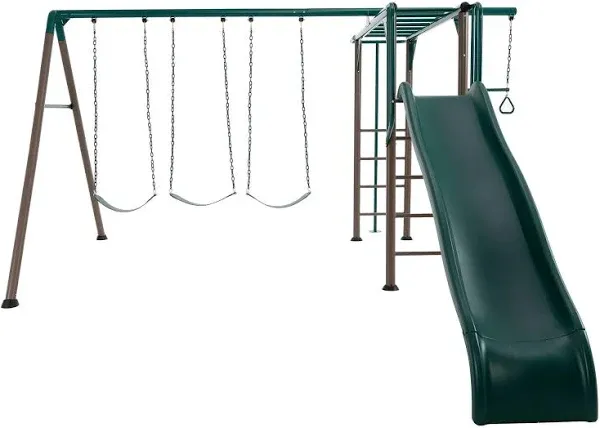 Lifetime Kid's Monkey Bar Adventure Metal Swing Set with Slide and Trapeze Bar (91022)